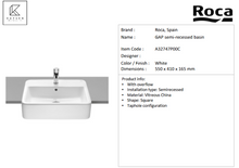 Load image into Gallery viewer, Roca Gap original semi-recessed basin with overflow 1TH A32747P00C