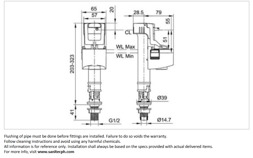 WDI Fill valve 3/8'' connection B3300YDASV1 Sanitec Import Ventures