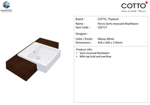 Load image into Gallery viewer, Cotto Parvis Semi-recessed Washbasin C02717