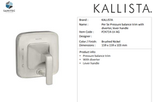 Load image into Gallery viewer, Kallista Per Se Pressure Balance Trim with diverter, lever handle P24714-LV-AG