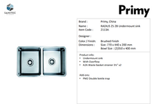 Load image into Gallery viewer, Primy Radius 25 Undermount Double Bowl 2113A