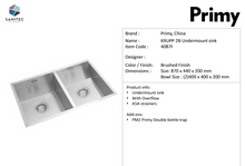 Load image into Gallery viewer, Primy Krupp Undermount Double Bowl 4087F