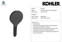 Load image into Gallery viewer, Kohler Taut Handshower Rainduet 3.0 Black K24717T-BL
