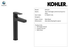Load image into Gallery viewer, Kohler Taut Tall Basin Faucet Matt Black K74026T-4-BL

