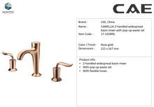 Load image into Gallery viewer, Cae Camellia 2-handled widespread basin mixer with pop-up waste set 17.1428RG
