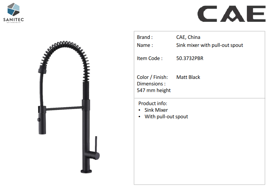 Cae Sink mixer with pull-out spout 50.3732PBR – Sanitec Import Ventures