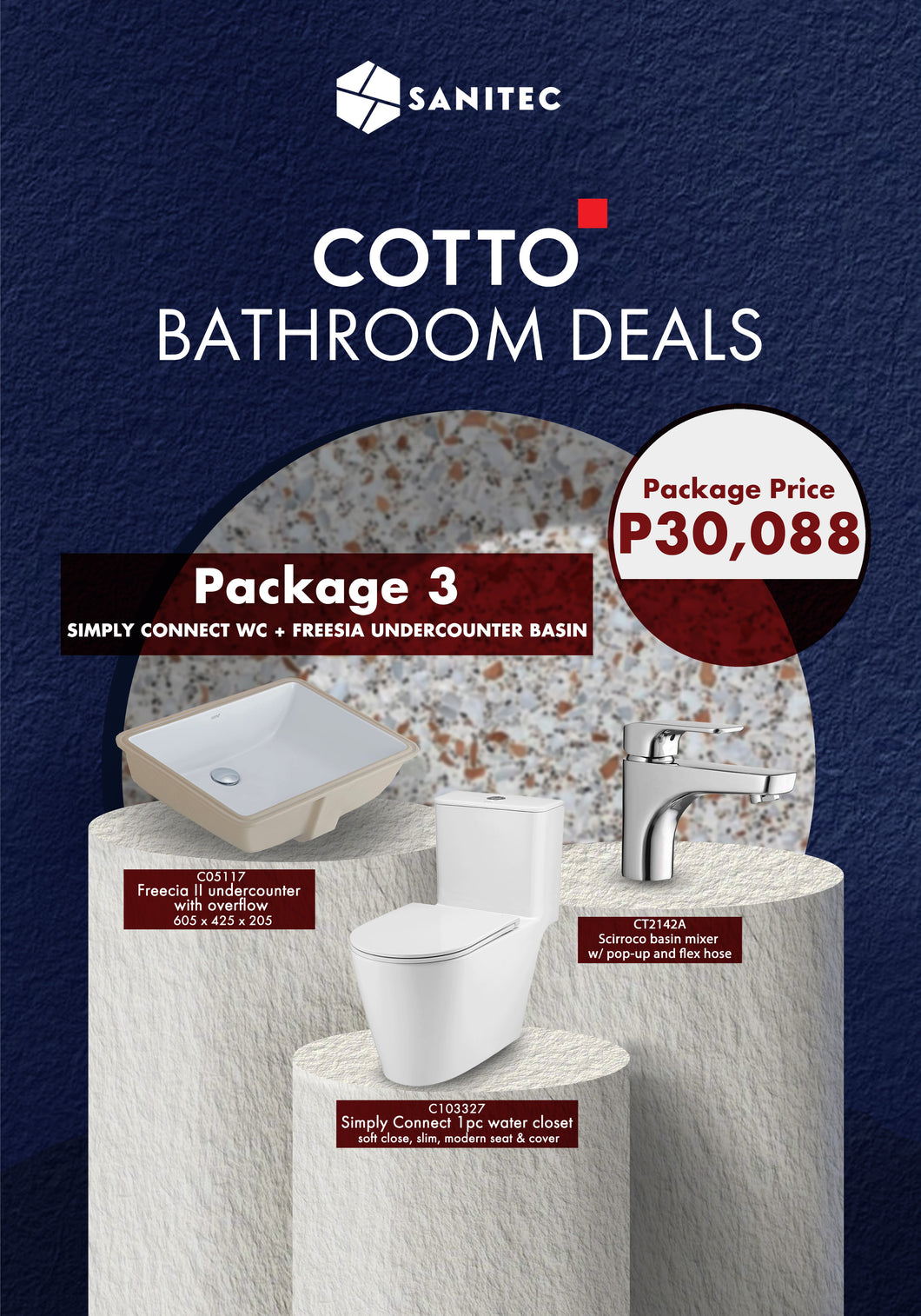 COTTO PACKAGE 3: SIMPLY CONNECT WC + FREESIA UNDERCOUNTER BASIN