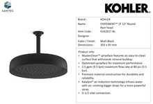 Load image into Gallery viewer, Kohler Statement 1F round shower head 12&quot; Matt Black K26291T-BL
