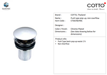 Load image into Gallery viewer, Cotto Push Type Pop up non-overflow CT665N(HM)
