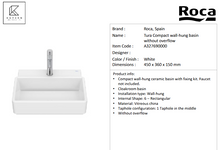 Load image into Gallery viewer, Roca TURA COMPACT wall hung basin without overflow A327690000
