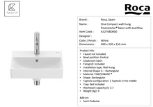 Load image into Gallery viewer, Roca ONA COMPACT wall-hung Fineceramic® basin with overlfow with semi pedestal A32768D000
