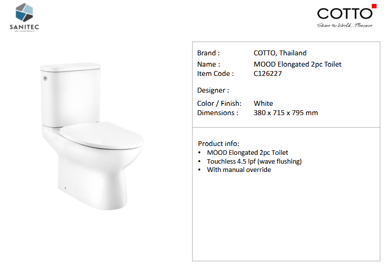 Cotto Commode Cotto Mood Two Piece touchless toilet C126227 – Sanitec Import Ventures