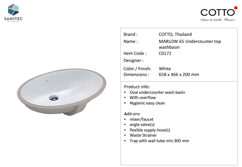 Cotto Marlow 65 Undercounter Basin C0171 – Sanitec Import Ventures
