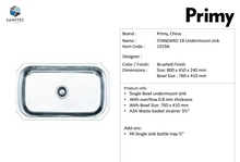 Load image into Gallery viewer, Primy Undermount Single Bowl 1019A
