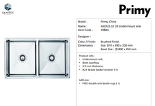 Load image into Gallery viewer, Primy Radius 10 Undermount Double Bowl 2088A

