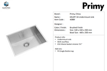 Load image into Gallery viewer, Primy Krupp Radius 10 Undermount Single Bowl 4088F
