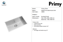 Load image into Gallery viewer, Primy Krupp Undermount Single Bowl 4093F
