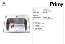 Load image into Gallery viewer, Primy Single Bowl Inset Sink 0002C
