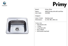 Load image into Gallery viewer, Primy Single Bowl Sink 0004C
