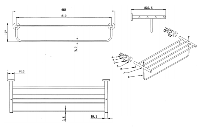 LCM Lavo Towel Rack w/ Bar 600mm 3744.2612 – Sanitec Import Ventures