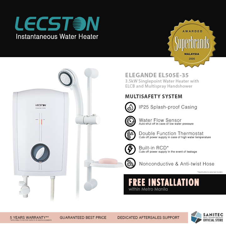 Lecston Elegande Single Point 3.5kw ELCB w/ Shower EL505E-35