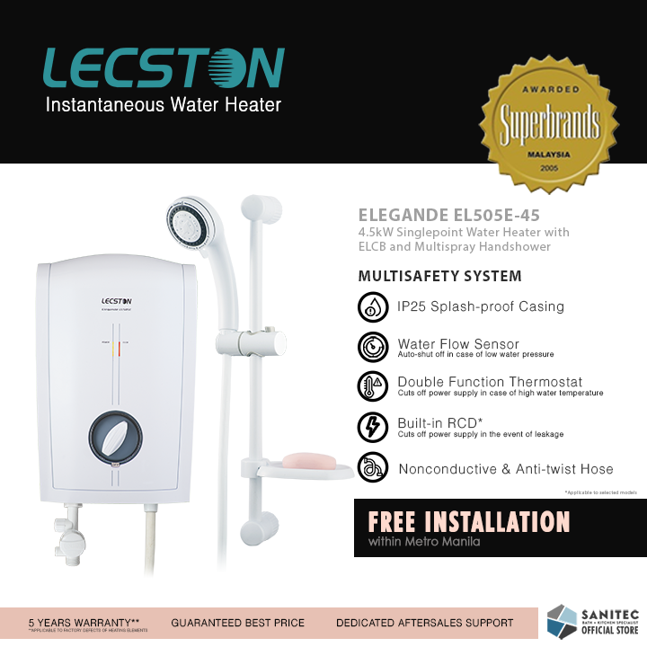 Lecston Elegande Single Point 4.5kw ELCB w/ Shower EL505E-45 – Sanitec  Import Ventures