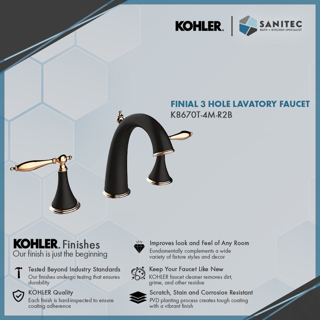 Kohler Finial 3 hole lavatory faucet K8670T-4M-R2B