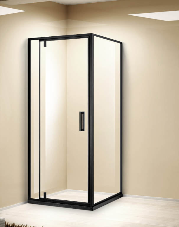 Sannora Square shower enclosure- BLACK  w/ swing door (LEFT hinge version)  LBS18-10-L + LBS18‐10T