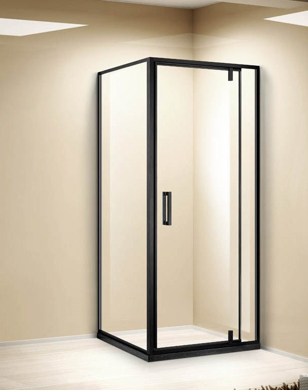 Sannora Square shower enclosure- BLACK  w/ swing door (RIGHT hinge version)  LBS18-10-R + LBS18-10T
